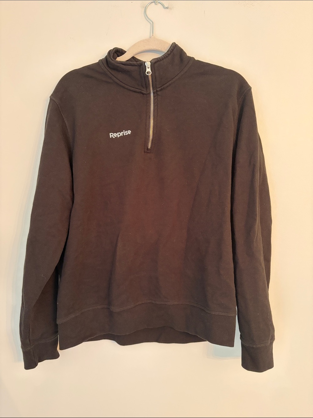 Reprise Women's Black Oversized Organic Cotton Quarter Zip